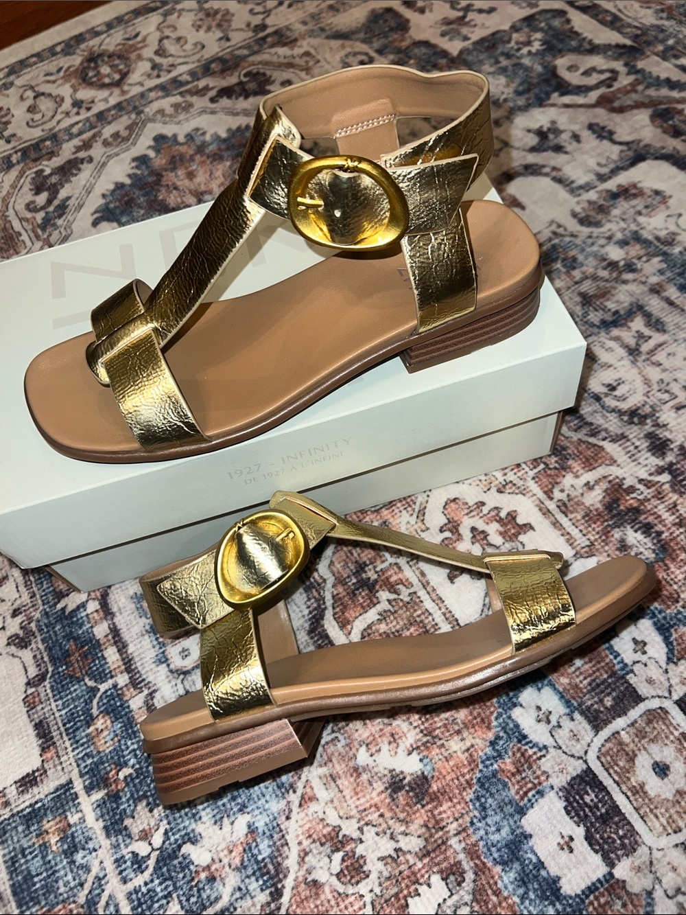 Naturalizer Metallic Gold T-Strap Sandals